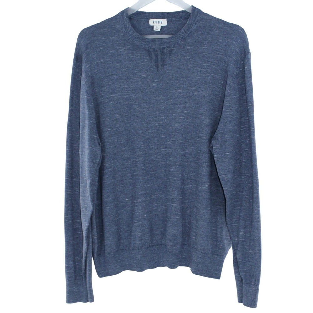 ROWM Mens Blue Marl Crewneck Sweater XL Lightweight Knit Pullover Long Sleeve